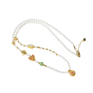 泰伽珍珠贝宋锦葫芦吊坠链佛牌链子新中式国风旗袍配件毛衣链女款