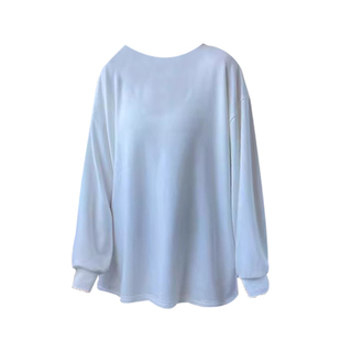 widelia陈姬儿宽松磨毛果冻T恤内搭打底衫白色中长款长袖上衣9970