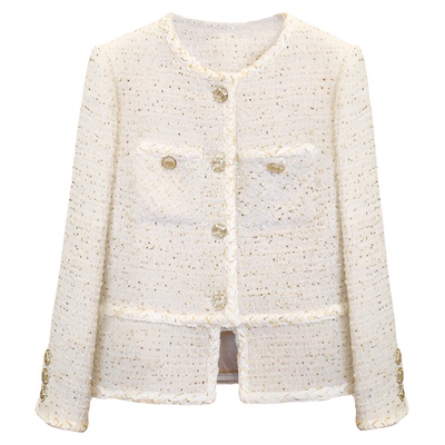 圆领小香外套羊毛金箔女上衣法式