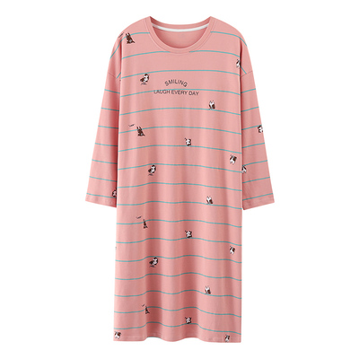 带胸垫睡裙女春秋季纯棉大码宽松