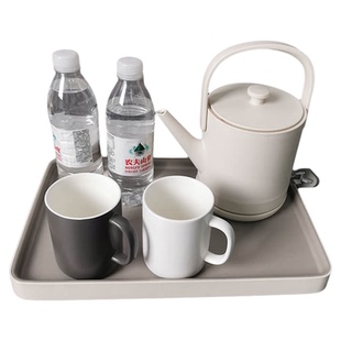 全季酒店风格提梁不锈钢电热水壶烧水壶托盘套装自动断电民宿宾馆