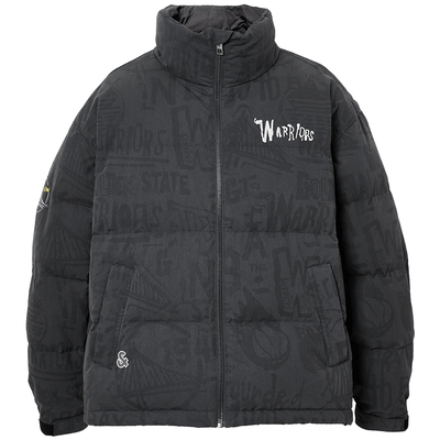 杰克琼斯NBA联名勇士队2025年新款男装冬季羽绒服满印立领外套