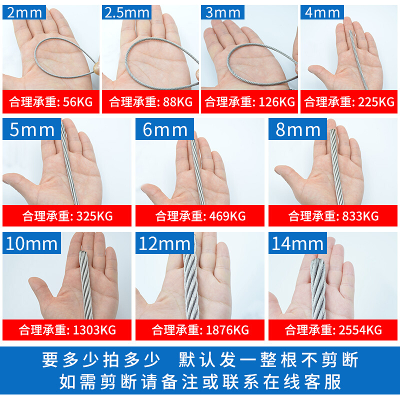 0.81.21.5234mm316不锈钢细软钢丝绳钢丝线细软钢丝船用绳子 家装主材 钢丝绳 原图主图