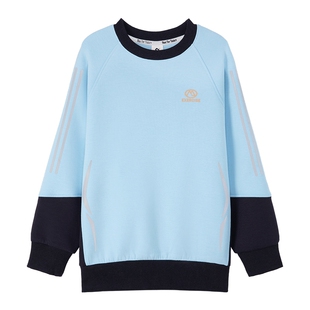 左西童装男童圆领卫衣春装大童上衣2026新款儿童运动反光条春秋款