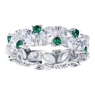 绿钻点缀满钻排戒|50分蛋形绿尖晶间色排钻戒指女925纯银轻奢精致