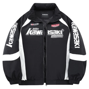 Kawasaki川崎  美式高街复古机车拼接休闲保暖防寒通勤面包羽绒服