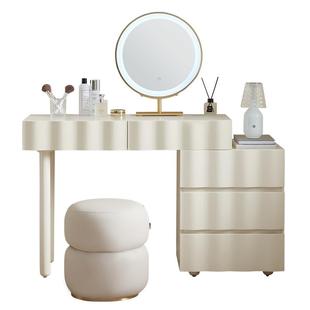 全友家居现代简约奶油风梳妆台卧室网红斗柜一体伸缩转角化妆桌
