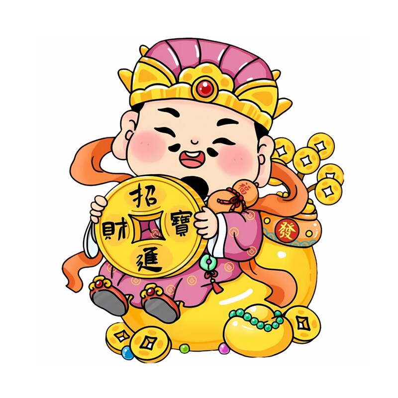 卡通财神爷冰箱贴防水墙贴儿童卧室可爱自粘贴纸可遮瑕可移除贴纸