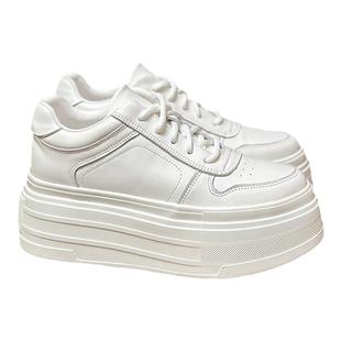 隐形内增高8-10cm真皮小白鞋2025新款爆款小个子单鞋松糕厚底女鞋