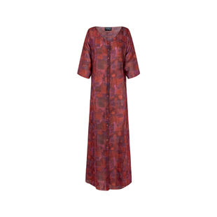 Cortana连衣裙短袖V领创意水彩画印花气质长裙连衣裙Janis