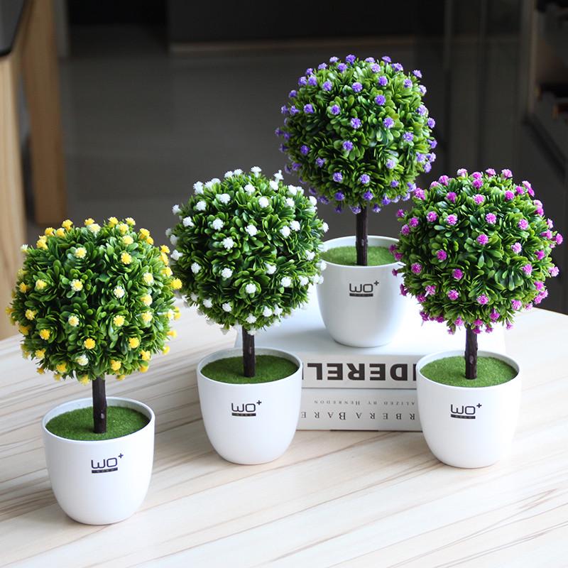 wo+仿真草球大盆景盆栽长青树橄榄树家居饰品客厅装饰电脑桌摆设