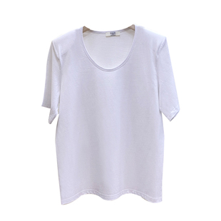正肩女t恤短袖2026新款宽松大领口纯棉体恤女u领简约百搭垫肩上衣