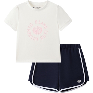【冰藻泥凉感】eland kids衣恋童装女童套装夏季休闲印花T恤短裤