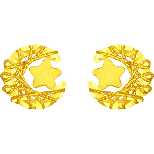 潮宏基至简星星糖黄18k金耳钉星月相伴缠绕爆闪时尚妇女节女