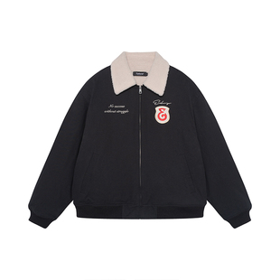 Endweep 仿羊羔绒内里翻领夹克男女秋季复古美式国潮情侣外套上衣