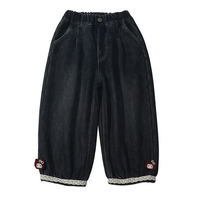 女童加绒牛仔裤秋冬季一体绒裤子