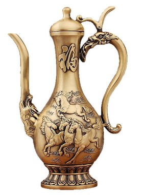 新品加大号八骏马酒壶摆件纯黄铜