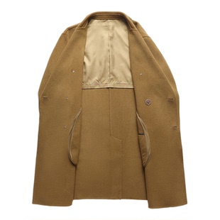 100%羊毛大衣男士中长款双面呢双排扣青年纯色轻奢外套全毛呢大衣