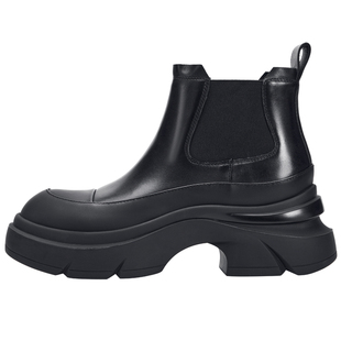 NOOWA加绒切尔西女靴2025秋冬新款真皮保暖厚底增高轻奢烟筒短靴