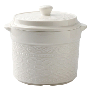 舍里奶白色浮雕隔水炖盅2025新款双耳带盖燕窝汤盅炖锅蒸蛋盅炖罐