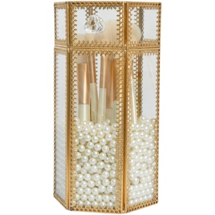 欧式玻璃化妆刷收纳桶桌面带盖防尘笔刷桶美妆刷子刷具收纳盒简约