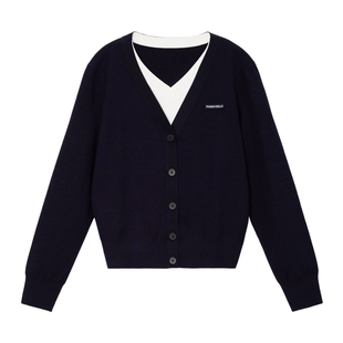 FF仿佛针织衫女2026春季新款假两件撞色罗纹百搭修身时尚针织上衣