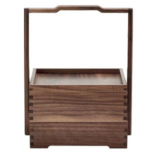 黑胡桃实木手提盒 茶空间便携食盒新中式茶盒茶具干果收纳盒多层