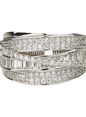 银色锆石戒指女百搭多层线条冷淡风个性食指开口可调节高级感指环