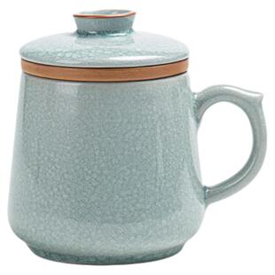 金镶玉汝窑冰裂陶瓷茶杯男款水杯办公杯冰花开片泡茶茶水分离茶具