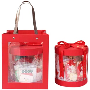 圣诞透明抱抱桶喜糖伴手礼盒手提袋烘焙雪花酥牛轧饼干奶枣包装盒