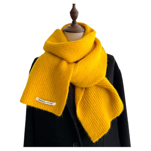 针织毛线围巾女生秋冬季纯嫩黄明黄亮黄鹅黄姜黄色短小围脖厚毛绒