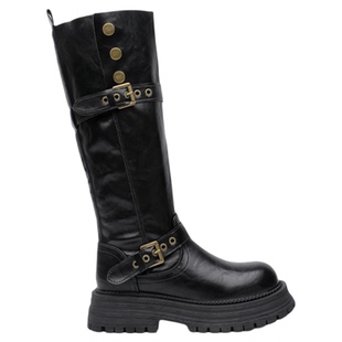 月芽儿厚底长靴女粗跟2025冬季新款长筒骑士靴不过膝高筒绒里靴子