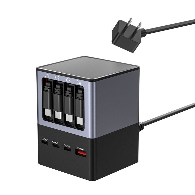伸缩线充电头氮化镓手机充电器110V-240V桌面充电站快充插头国际通用140W适用苹果iPhone17iPad华为安卓