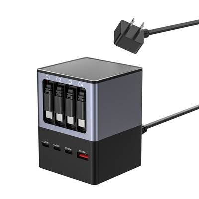 伸缩线充电头氮化镓手机充电器110V-240V桌面充电站快充插头国际通用140W适用苹果iPhone17iPad华为安卓手机