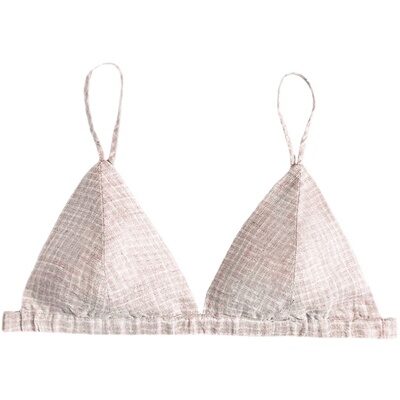 陈小满纯亚麻格纹超薄法式文胸