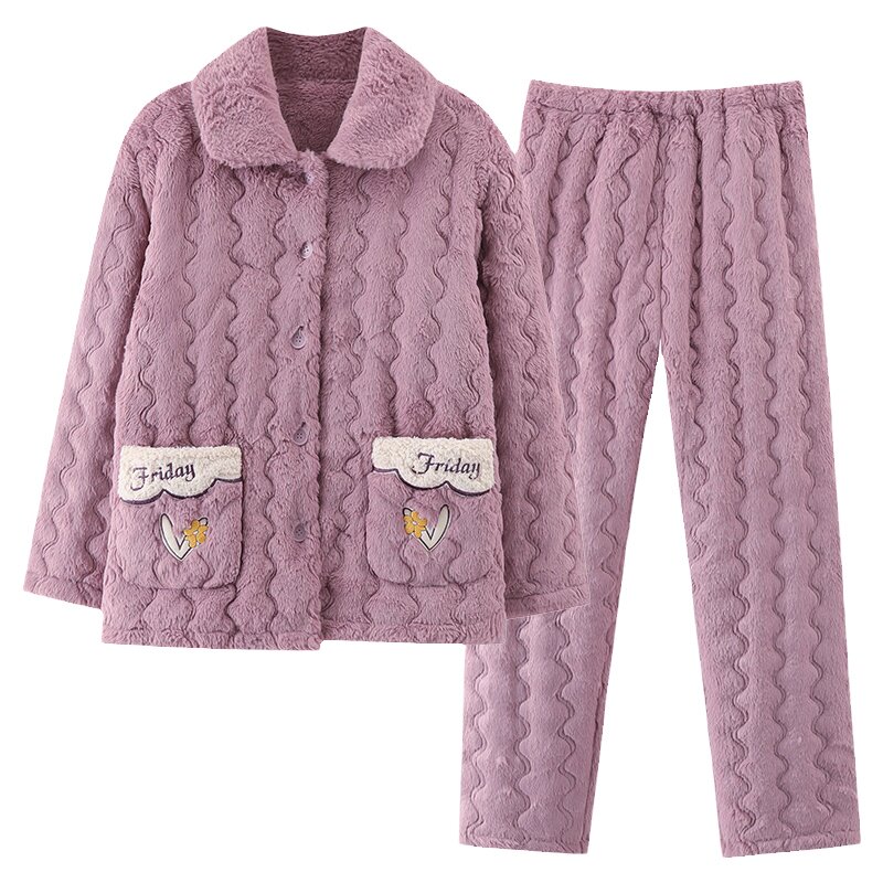 芬腾正品冬季珊瑚绒夹棉女家居服