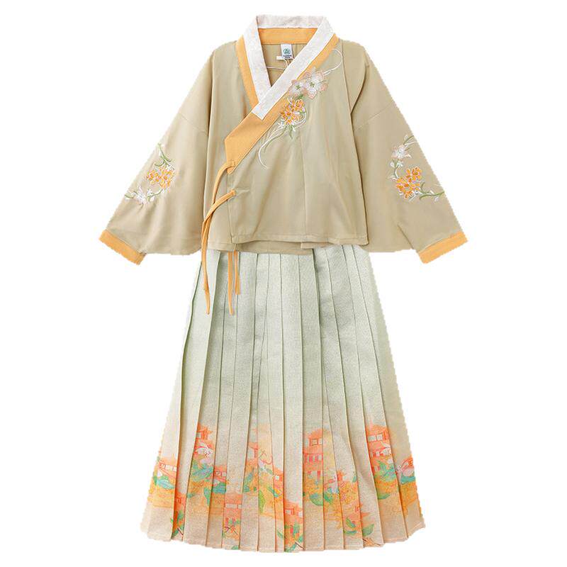 原上呦呦童装女中大童亲子汉服裙春保暖马面裙套装演出服明制汉服