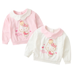 HelloKitty女童春季长袖T恤宝宝可爱卡通花边翻领上衣洋气打底衫