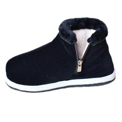 冬季女士千层底纯手工棉鞋高帮拉链加绒防滑保暖厚布鞋男中老年妈