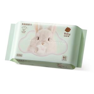 babycare团团兔一次性洗脸巾婴幼儿干湿两用加厚纯棉柔巾80抽3包