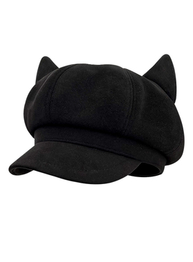 可爱猫耳贝雷帽大头围八角画家帽