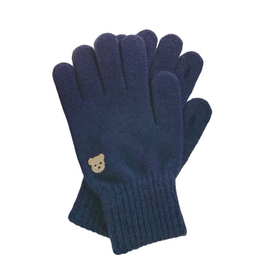 可爱小熊刺绣针织毛线五指手套女