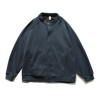 藏青华夫格卫衣开衫男生2025新款秋季长袖外套休闲宽松夹克外搭