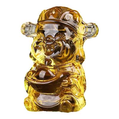 黄水晶人造水晶小财神爷形神像聚宝盆摆件开业礼品献宝玻璃摆件
