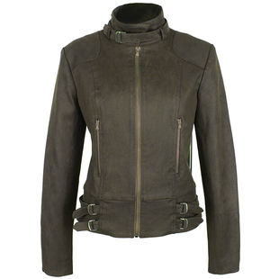 TMS STUDIO 春新品修身金属拉链插袋夹克皮衣麂皮外套