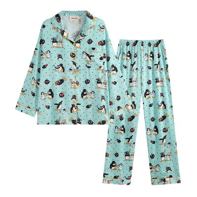 侘町春秋2026新款睡衣女薄荷pingu卡通可外穿冰丝长袖套装家居服