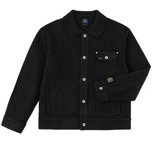 Lee商场同款25秋冬新品舒适版翻领101+小Logo织标黑色男毛衣开衫