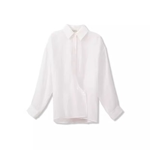 BLUEWEDIAN缩绉肌理感衬衫女斜扣设计莱赛尔微透衬衣
