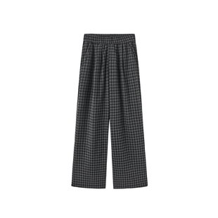 黑灰色休闲格子裤女冬季加绒加厚大码胖mm宽松显瘦慵懒垂感阔腿裤