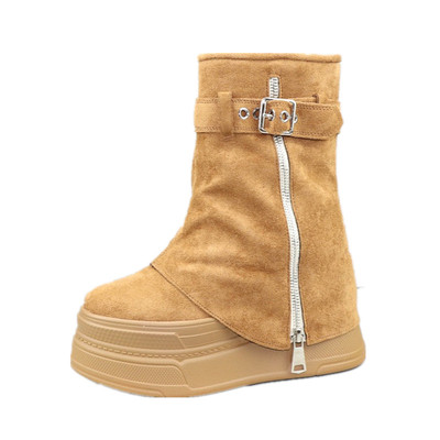 加绒保暖内增高12CM厚底裤管靴